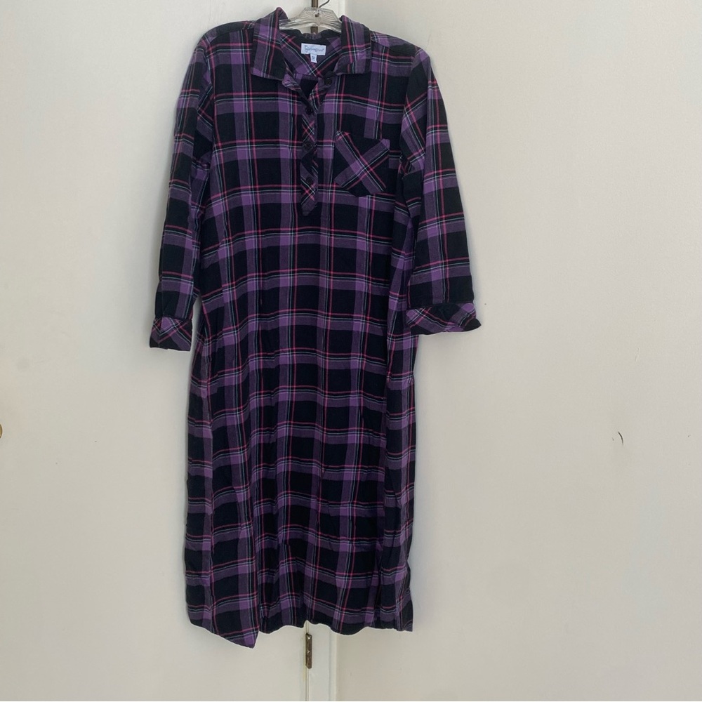 Pajamagram 100% Cotton Flannel Ankle-length Purple Plaid Nightgown Long Sleeve M